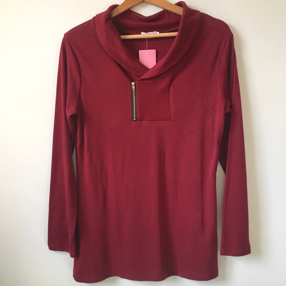 Luckymore Cowl Neck Pullover Long Sleeve Tunic Top with Zipper, Size M - Picture 4 of 16